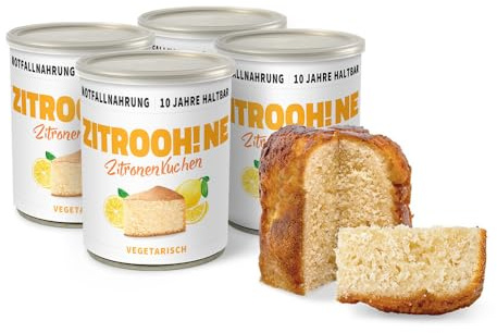 ration1 Dosenkuchen, Zitronenkuchen, 4x 360g, 10 Jahre haltbar | 10 Jahre haltbar, fertig gebacken, passt in den Rucksack, für Wandern, Picknick, Camping und Notvorrat, als Geburtstagskuchen