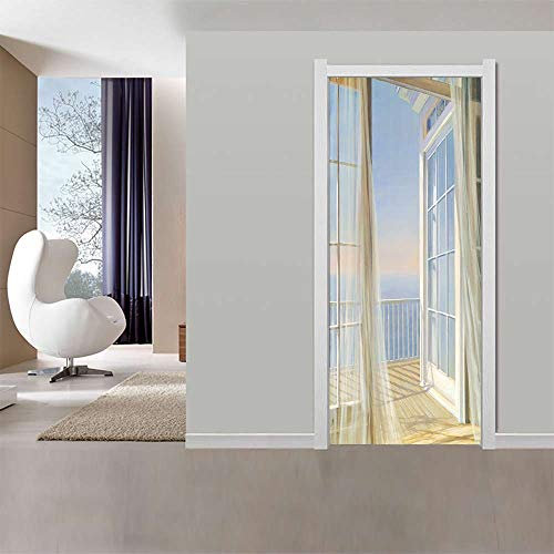 Adesivi per Porte Interne 3D Carta Parati Porta Fotomurali Poster Wallpaper Sticker Murale Parete Autoadesiva per Camera da Letto Soggiorno decorativi 77x200 cm Porti Esterni Mare