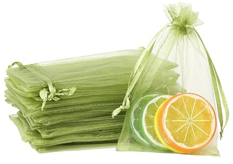 100 Stück Grün Organzasäckchen Geschenkbeutel,10x15cm Kleine Geschenk Organzabeutel Organza Beutelchen mit Kordelzug Sie als Hochzeit Bonbonsbeutel,Schmuckbeutel,Weihnachtsgeschenke,Geburtstag Party