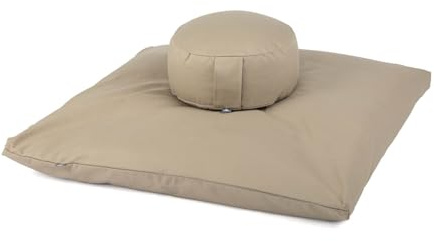 Bodhi Meditations-Set | ECO Serie | Meditationsmatte (Zabuton) & Rondo Meditationskissen | Mit Bio-Dinkelfüllung | Bezug aus 100% Bio-Baumwolle | Meditationsunterlage & Kissen (Light Taupe)