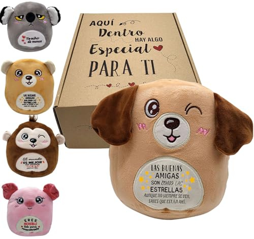 Regalos Originales para Amigas Especiales | Cojín Peluche con Frases Motivadoras para Mejores Amigas y Cumpleaños (Perro 2)