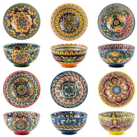 Juego de 6 cuencos de postre de cerámica, para aperitivos, arroz, postre, 190 ml, juego de 6 cuencos pequeños, coloridos y aptos para microondas y lavavajillas