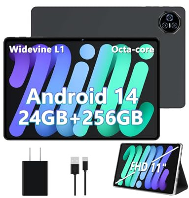 Dghrti 2025 11 inch Tablet, 24GB RAM+256GB ROM(2TB TF), Android 14 Tablets with 8000mAh Battery, (13+5) MP Camera, Supports Widevine L1, 5G WiFi, GPS, BT5.0, Tablet with Case -Gray