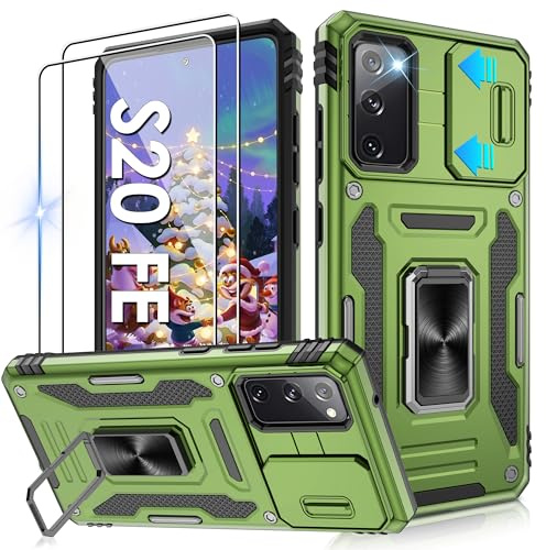 Jshru for Samsung S20 FE Case with Screen Protector-Camera Protective Cover | Ring Stand S20 FE Phone Case for Men and Women | Shockproof Bumper Phone Cover for Samsung Galaxy S20 FE,Olive Green