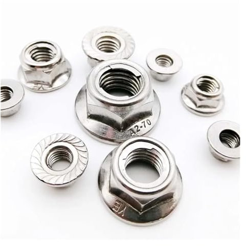 Flanschmuttern Muttern Spannmutter 2 Stück M4-M12 304 Edelstahl mit vorherrschendem Drehmoment, Ganzmetalleinsatz, Sechskant-Kontermutter mit Flansch, Sechskant, selbstsichernd, GB6187 (M5, flacher Bo