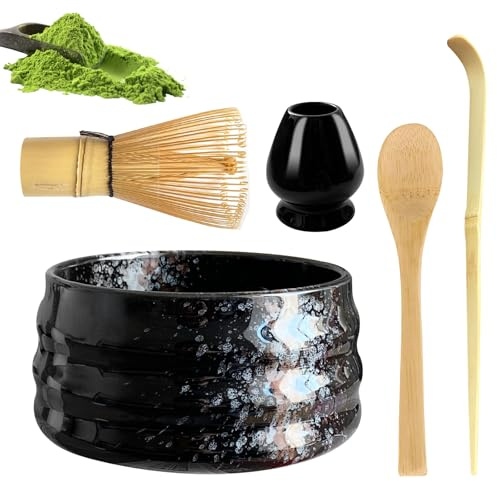 Matcha Set of 5 Matcha Tea Set,Whisk and Bowl, Matcha Spoon, Whisk Holder, Ceramic Bowl, for Traditional Japanese Tea Ceremony – Ideal Matcha Gift Set for Beginners and Enthusiasts