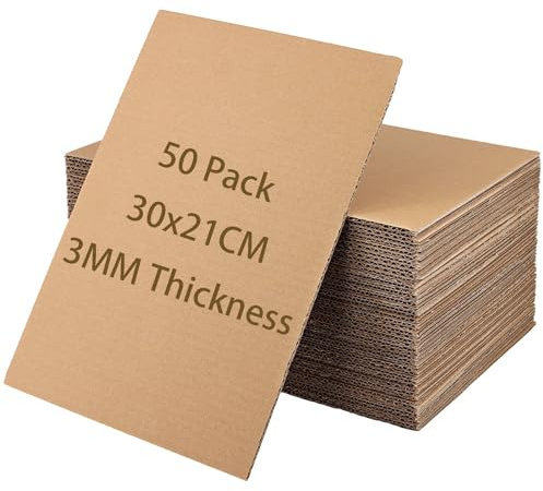 TAICHEUT 50 st A4 kartonglakan, 30 x 21 x 0,3 cm rektangulära 3 lager tjocka korrugerade bruna inlägg förpackning kartonglark för post, förpackning