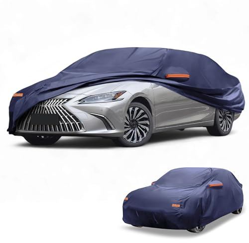 Partuto Waterproof All-Weather Universal Car Cover with Right Side Zipper, 190T-PU Navy Blue Fits for Sedan 165 - 177 Length