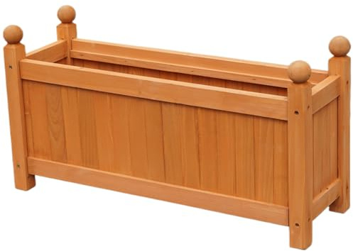 Gr8 Garden Rectangular Wooden Rectangular Planter Display Outdoor Flower Window Box Ornamental Basket Plant Pot Raised Bed Trough (Brown)