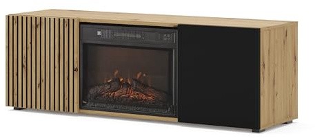 Homlando BIM Furniture TV Mueble bajo AURIS 150 x 42 x 42 cm salón de pie, chimenea eléctrica, frentes sin mango, almacenamiento, roble Artisan/Negro Mate