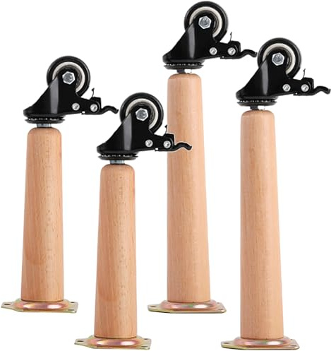 Generisch Verstellbare Möbelfüße 4er-Set Möbelbeine aus Massivholz konische Sofabeine mit Rollen Ersatz-Tischbeine aus Holz für Computertisch Esstisch (20 cm)