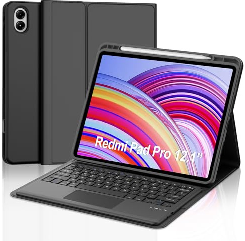 FOGARI Teclado con Trackpad para Redmi Pad Pro 12.1 2024/Poco Pad 12.1 | Funda con Español Ñ Teclado Desmontable Inalámbrica para Redmi Pad Pro 12.1, Negro