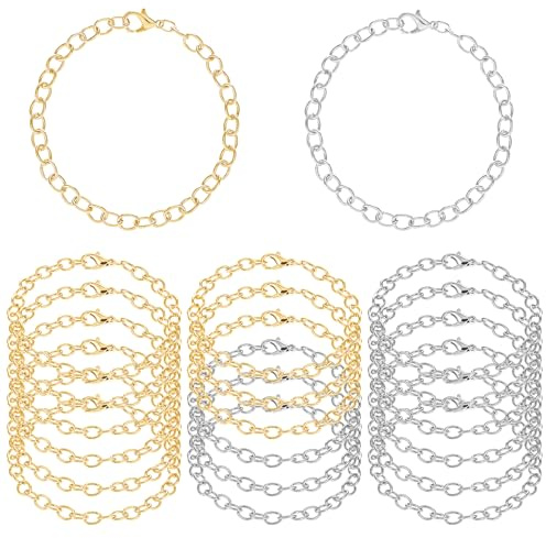 20 Pcs Chain for Jewellery Making Charm Bracelet Chain Link Bracelet with Lobster Clasps Alloy Bracelets Chains for Jewelry Making Gold Silver for Women Charms DIY Necklace Crafts Supplies