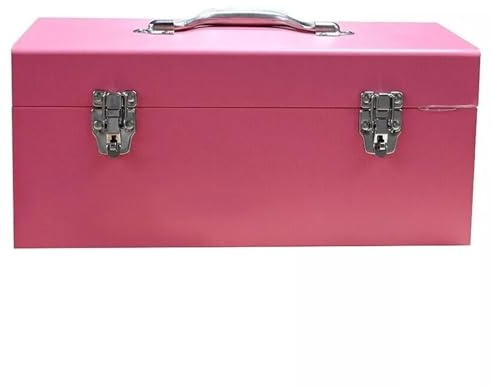 Pink Lockable Metal Tool Box with Powder-Coated Finish | Portable Heavy-Duty Steel Toolbox with/without Drawer for Secure Storage and Organisation of Tools and DIY Equipment (Without Drawers)