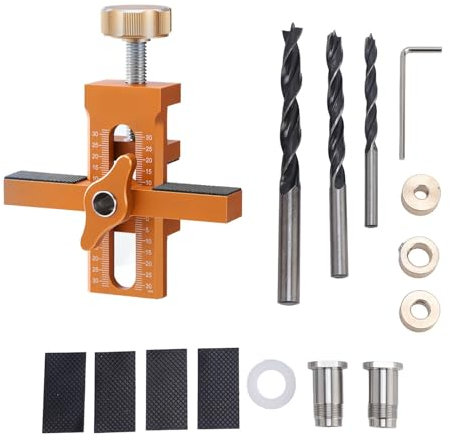 Cabinet Door Installation Positioner, Cabinet Door Mounting Jig with 6mm 8mm 10mm Auger Bits, Aluminum Alloy Cabinet Hardware Jig Cabinet Door Positioning Tool Jig for Cabinets