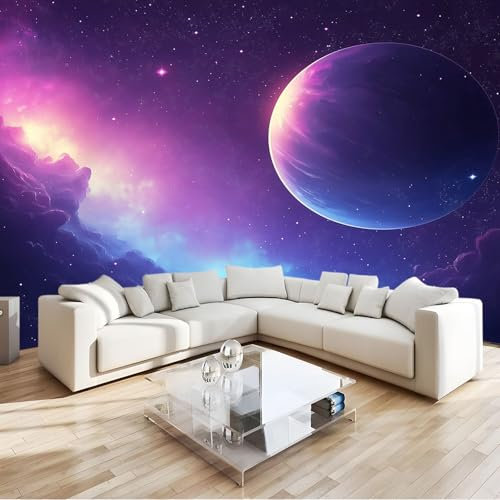 Fototapete Lila Nebel Planet Tapete Wandtapete Wanddeko Design 250x175 cm Mustertapete Wand Dekoration Wohnzimmer Schlafzimmer Büro Flur