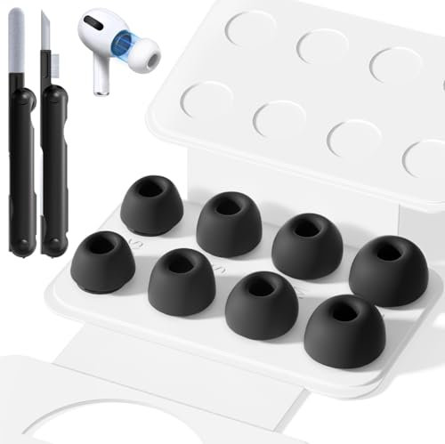 4 Pairs Replacement Ear Tips for AirPods Pro 2nd/1st Generation with Portable Storage Box & Cleaner Pen,Noise Reduction Holewith & Built-in dust Guard Screen,Silicone Ear Tips for AirPods Pro (Black)