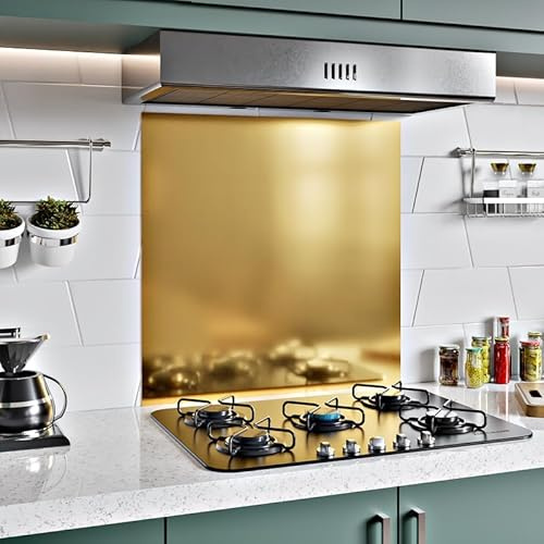 BELOFAY 1mm Thick Stainless Steel Splashback for Kitchen With Golden Brushed Finish, Hob Splashback For Cookers 600x700mm with Adhesive/Glue included