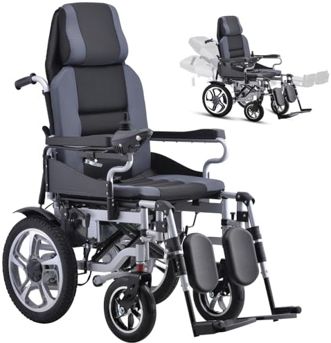 Juodkeo Silla de ruedas eléctrica de viaje plegable reclinable para adultos y mayores, todo terreno inteligente motorizada - Ruedas traseras 16, movilidad a distancia, soporte 150kg