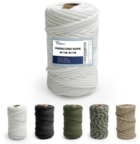 MALZE Paracord 550lb, Nylon Rope 200FT, Tactical Parachute Cord, Type III Survival String with 7-Strand Core for Hiking, DIY, Camping, White
