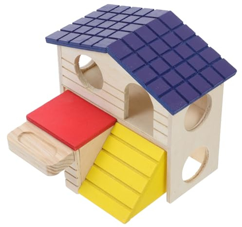 Toyvian Maison Bois pour Hamster Cabane de Jeu avec Deux Niveaux Abri pour Rat Niche Confortable pour Petit Animal