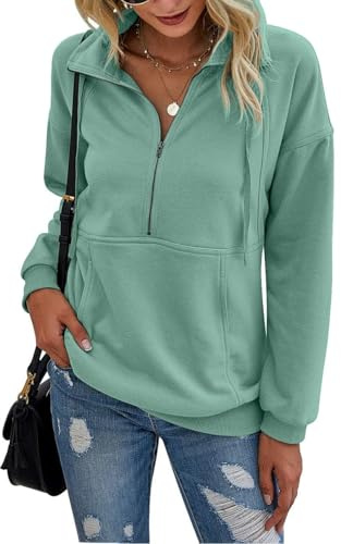 Beonych Sweatshirt Damen Pullover Elegant Langarmshirt Baumwolle Pulli Herbst Winter Casual Sweatjacke Oberteile Langarm mit Taschen