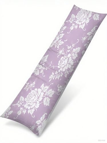 Funda Cojin 60x180 Flores Suave Terciopelo Rectangular Cojin Embarazada, Cojines Sofa con Cremallera Invisible, Lila Otoño Fundas Cojines, Hogar Salon Dormitorios Decorativas Fundas Almohadas J-48