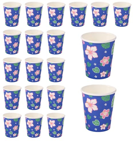 SAVITA 20pcs Cute Cartoon Paper Cups, Blue & Pink Flowers and Leaves Cartoon Water Cups Party Favors Birthday Decorations for Anime Party Supplies