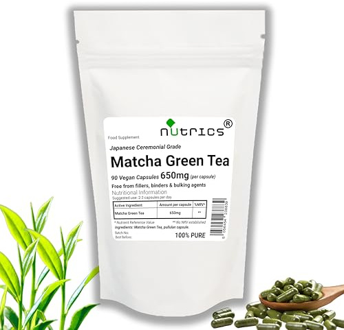 Nutrics® 650mg Japanese Matcha Green Tea 90 V Capsules - 100% Pure - No Additives- Vegan Vegetarian (90 V Capsules)