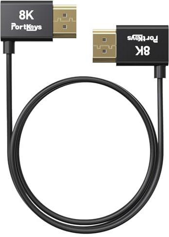 Portkeys Cavo HDMI 8K ad alta velocità, ultra sottile, 10-core, cavo coassiale a 10 core, diametro 2,4 mm, 19 pin, supporto mappatura 8K60Hz 4K240Hz, per monitor della fotocamera/PC/TV/gioco (0,5 m)
