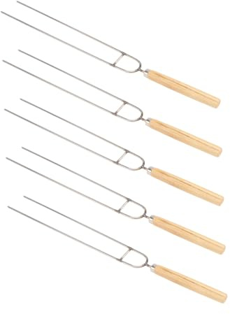 DECOMELODY Brochetas De Barbacoa Reutilizables De Acero Inoxidable Mango De Madera para Alitas y Carne, Set De 5 Piezas, Herramientas para Barbacoa Al Aire Libre y Camping