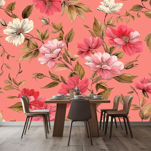 Papel Pintado Panorámico Flores Rosas 200x140 cm Fotomurales No Tejido, Murales Decoración Póster Pared Personalizado 3D Para Salón Dormitorio