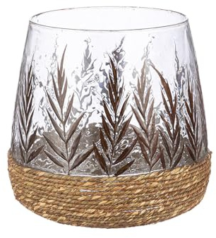 GILDE Vindljus Greenery av glas – konisk – bladdesign – grön – höjd 20 cm x Ø 20 cm – ljushållare