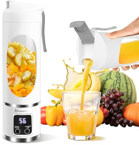 EasySpeed Batidora de Vaso Portatil, 500 ml Mini Licuadora, Blender Smoothie Maker con 10 Cuchillas, Batidora Batidos Pequeña, para Gimnasio, Oficina, Acampadas, Viajes(1200 mAh, Blanco)