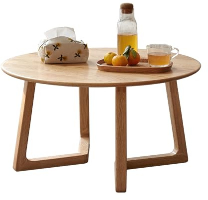 YESWOOD Table Basse Ronde en Chêne Massif, 75 x 75 x 40 cm, Naturel