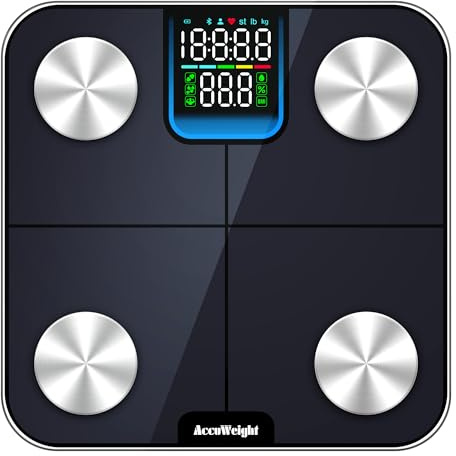 AccuWeight Bluetooth Body Fat Scale with Heart Rate Monitor and 25 Metrics, Smart Digital Bathroom Scales with High Precision Sensor and App, Weighing Scale with LED Backlight for BMI Muscle Bone Mass