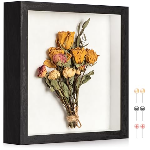 MUXIUNT 3D Bilderrahmen zum Befüllen 20x20cm Mit Echtes Glas–Leinenrücken | mit Stecknadeln Und Standfuß, 3cm Tiefer Bilderrahmen zum Befüllen – Ausstellung, Basteln, Hochzeit, Blumen, Foto, Andenken