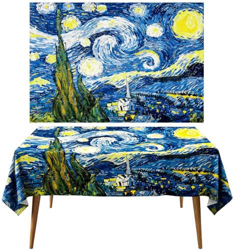 Mantel Abstracto Clásico Artístico - Cubremesa Rectangular para Cocina Mantel Oblongo para Mesa de Comedor Buffet Fiestas Patio Camping 140 x 200 cm (Noche Estrellada)