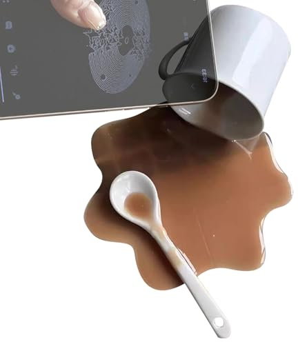 Soporte para teléfono de mesa, diseño de café derramado, soporte para teléfono móvil, para tablet | Gadget de escritorio para grabar vídeos mientras viajas, lees, ver películas, entretenimiento en