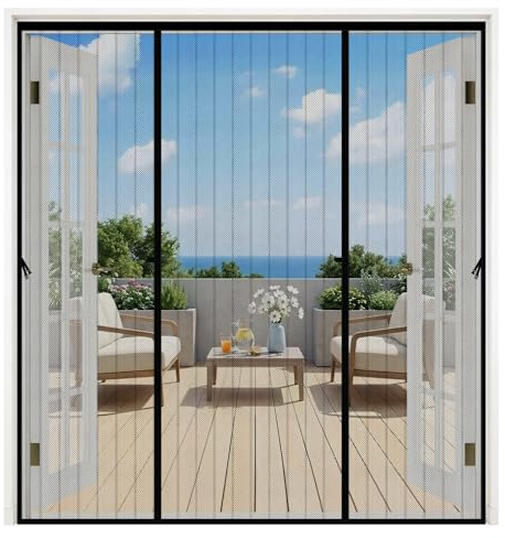 Mosquitera Puerta,190x212cm Mosquitera Puerta Magnetica Corredera Grandes,Doble Apertura Lateral,Automáticamente,Sin Necesidad de Taladrar,Contra Respirable,para Puertas Exteriores Balconera Terrazas