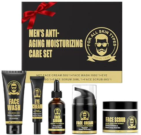Leogony 5 Pcs Mens Skincare Set for Facial, Men Skin Care Gift Kit for Combat Fine Lines & Revitalize Skin