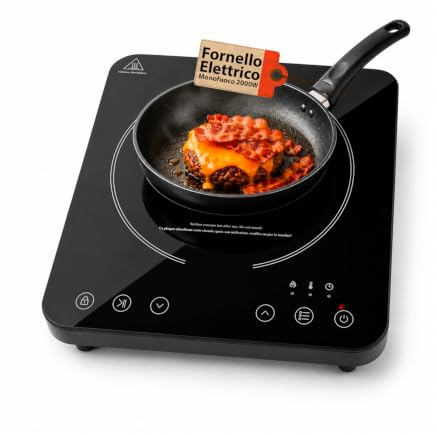WINTEM Fornello a Induzione Elettrico Monofuoco Portatile 2000W Touch Control — Piastra Induzione Portatile con Display LED, Timer 180 Min, Blocco Bambini e Chiave Smart Pausa