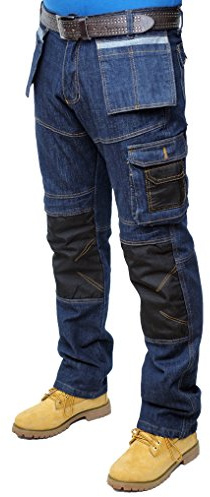 Prime herr arbetsbyxor herr cargo byxor, army byxor, multi pocket byxor (BLACK-DENIM-004, 38W X 30L)