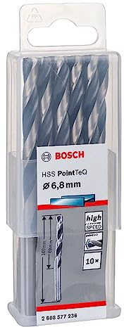 Bosch Accessories 2608577236 HSS PointTeQ (6,8 x 69 x 109 mm) - Set da 10 Pezzi di Punte Elicoidali per Trapano per Metallo, Acciaio, Fusione o Plastica, Grigio (Argento), Ø 6.8 mm