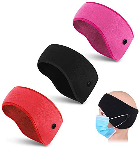 Tusenpy 3 stycken sportpannband fleece för kvinnor män, öronvärmare pannband vindtätt med knappar för skidåkning jogging cykel motorcykel