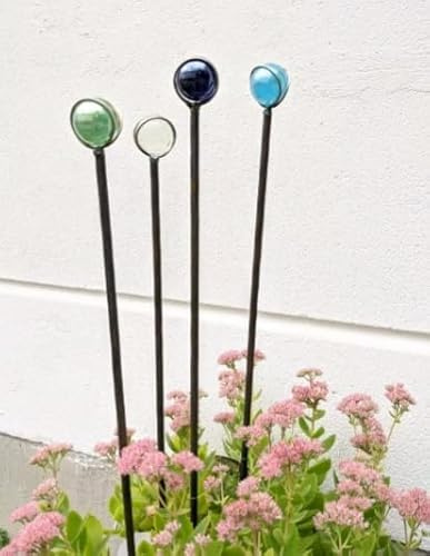 Zen Man Edelrost Gartenstecker Garten Glaskugel Gartendeko Beetstecker mit Glasdeko Gartenfigure Glaskugel: 3.5cm (032034-2LB :3.5 * 3.5*H100cm)