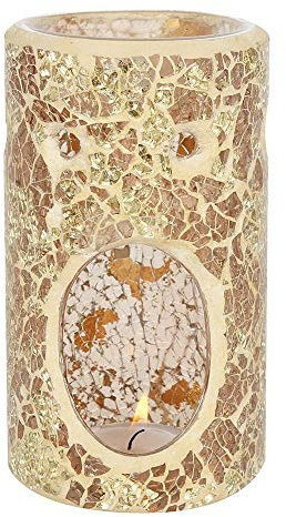 Elegant Gold Glass Pillar Crackle Oil Burner - 14.5cm x 8cm (1 Pc.) - Luxurious Design, Premium Material, Aromatherapy Accessory - Ideal for Home & Office Decor