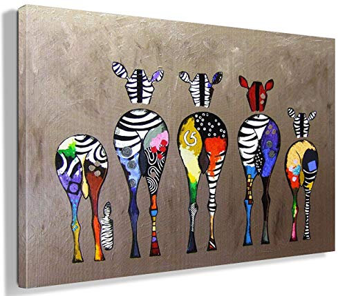 MJEDC Banksy Bilder Leinwand Zebra Herd Colourful Rears Graffiti Street Art Leinwandbild Fertig Auf Keilrahmen Kunstdrucke Wohnzimmer Wanddekoration Deko XXL (60x90cm(23.6x35.4inch))
