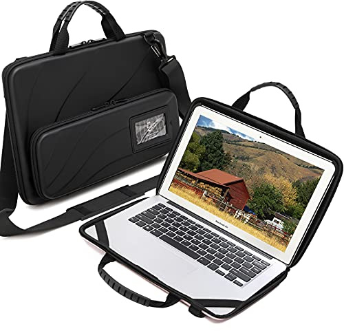 Laptop Case for 14.1-15.6 Inch Macbook Pro Air Chromebook HP Lenovo Work-in Notebook Computer Hard Shell Laptop Bag for Men Women with Pouch and Shoulder Strap (14.2L x 9.5W, Black)