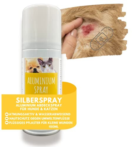 Silberspray für Tiere I Wundspray zum Wundschutz Hund Katze Haustier I Silber Spray Wundheilung I Aluminium Spray Wunddesinfektion I Sprühpflaster atmungsaktiv t Sprühverband Wundversorgung 100ml